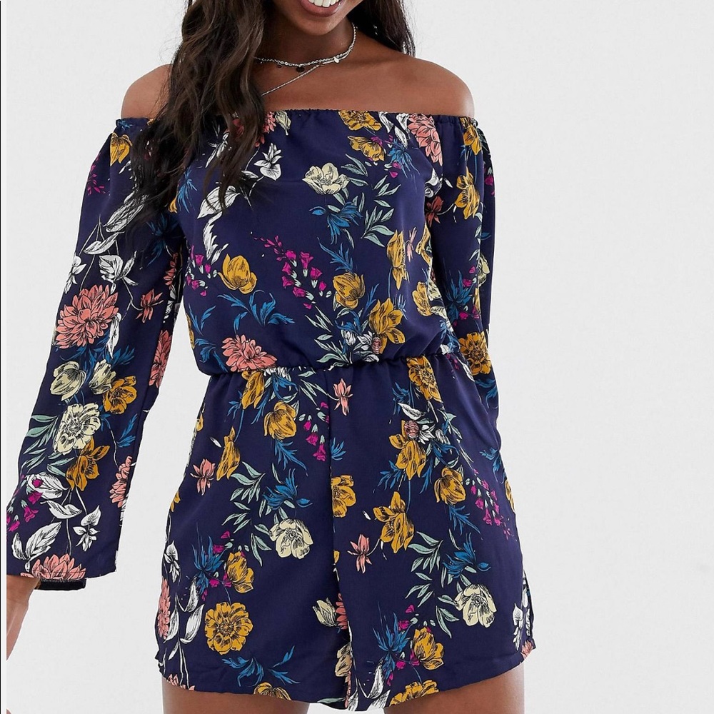 Brave soul grace off the shoulder floral romper.